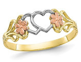 10K Yellow and White, Gold Heart Flower Promise Ring